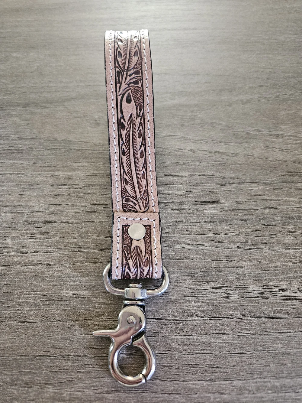 Beaded Tooled Leather Wristlet Keychain